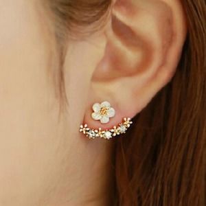 Gold Daisy Jeweled Fashion Cuff Earrings